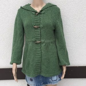 Between you and Me cardigan sweater green hood
